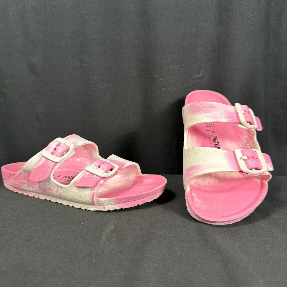 Birkenstock Arizona EVA Youth Sandals Candy Pink White Marble Slides Size 32